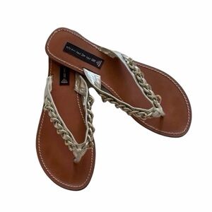 Steven By Steve Madden Metallic Silver Chain Leather Sandals Size 9.5
